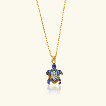 Turtle Necklace with CZ Colorful Stones, 18K Gold-Plated Sterling Silver - Dabas Minimalist