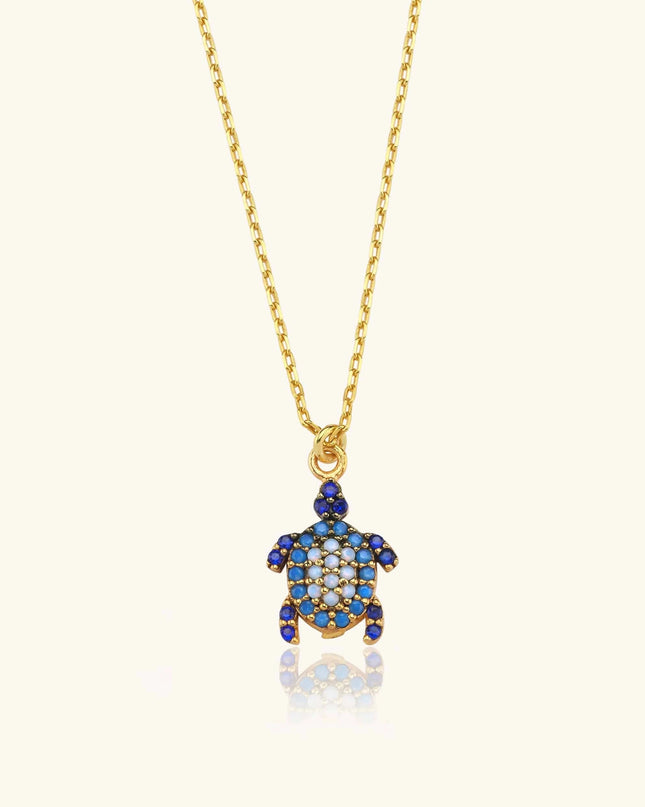 Turtle Necklace with CZ Colorful Stones, 18K Gold-Plated Sterling Silver - Dabas Minimalist