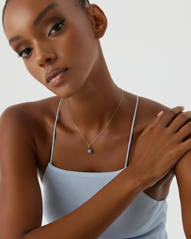 Turtle Necklace with CZ Colorful Stones, 18K Gold-Plated Sterling Silver - Dabas Minimalist