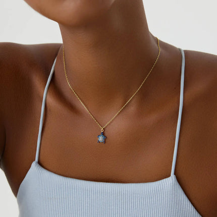 Turtle Necklace with CZ Colorful Stones, 18K Gold-Plated Sterling Silver - Dabas Minimalist