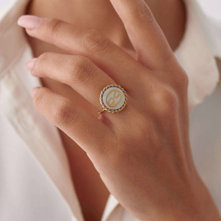 Personalized Mother of Pearl Zodiac Coin Ring Dabas Minimalist