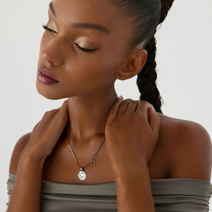 Ancient Zodiac Sign Necklace with Birthstone, 18K Gold-Plated Oxidized Sterling Silver - Dabas Minimalist