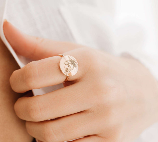 Birth Flower Sterling Silver Ring