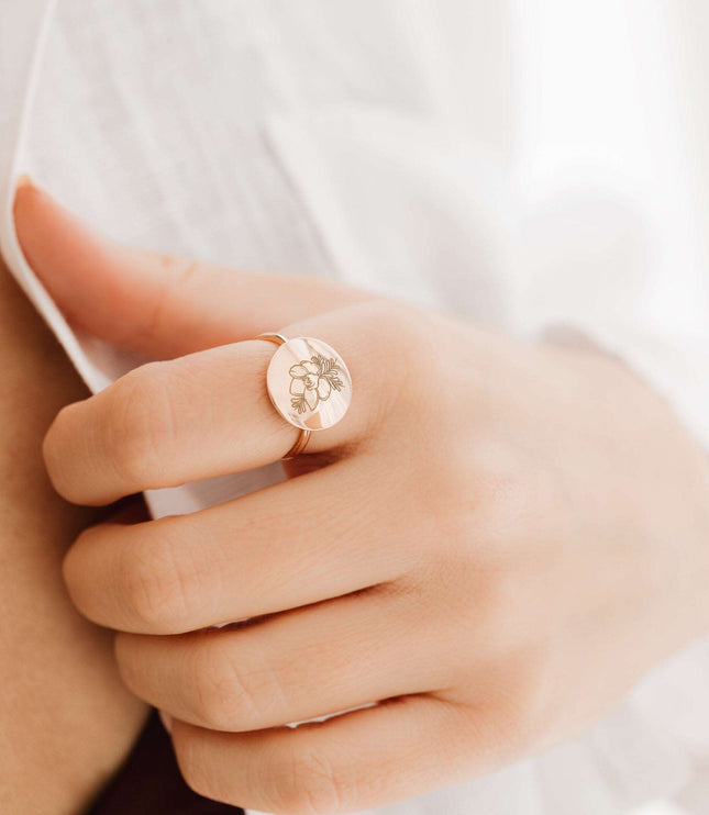 Birth Flower Sterling Silver Ring