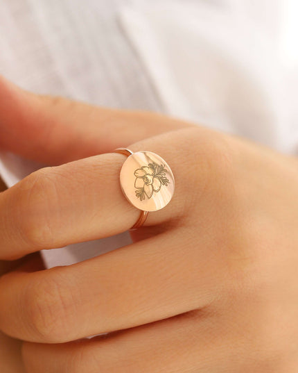 Birth Flower Ring, Floral Ring, Gift For Her, Mothers Day Gift