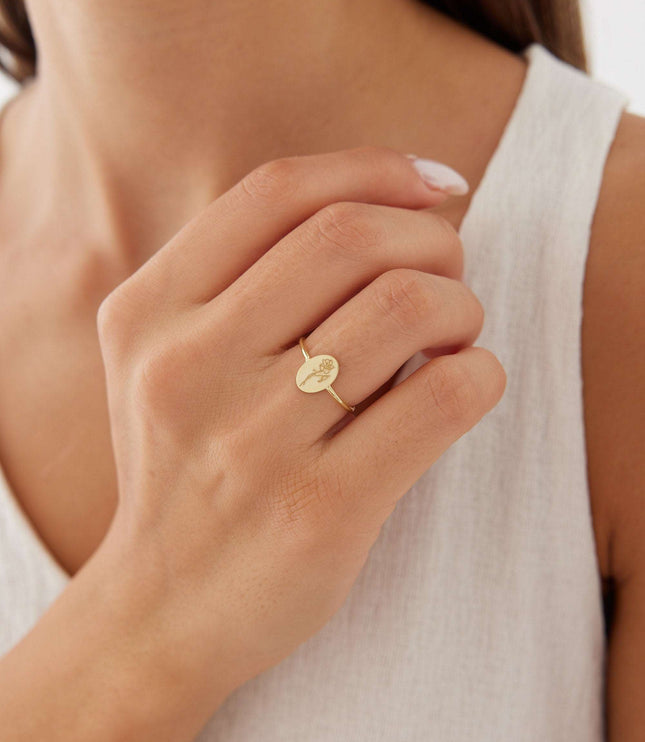 Dainty Birth Flower Ring | Floral Jewelry | Personalized Gift