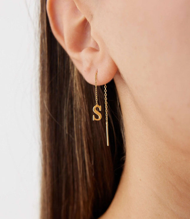 Letter Chain Earrings, Dangle Letter Earrings,  Letter earrings, Threader Earrings, Initial Long Earrings, Silver Alphabet Threader