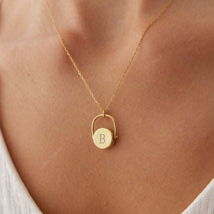 14K Gold Rotating Silver Letter Personalised Medal Necklace