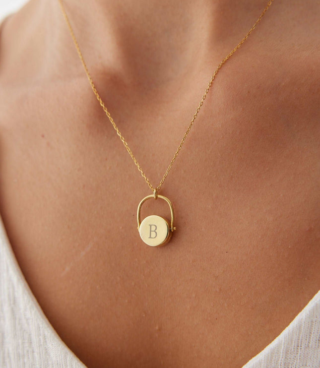 14K Gold Rotating Silver Letter Personalised Medal Necklace