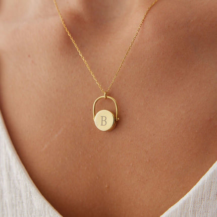 14K Gold Rotating Silver Letter Personalised Medal Necklace