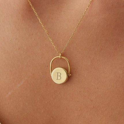 14K Gold Rotating Silver Letter Personalised Medal Necklace