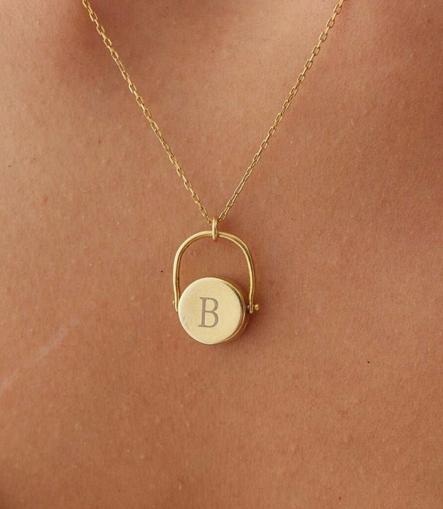 14K Gold Rotating Silver Letter Personalised Medal Necklace