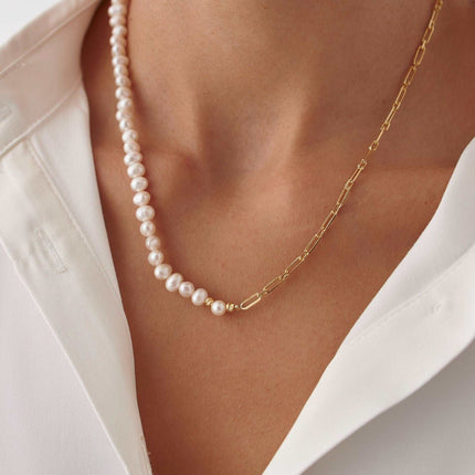 18k Gold Asymmetric Freshwater Pearl Chain Necklace