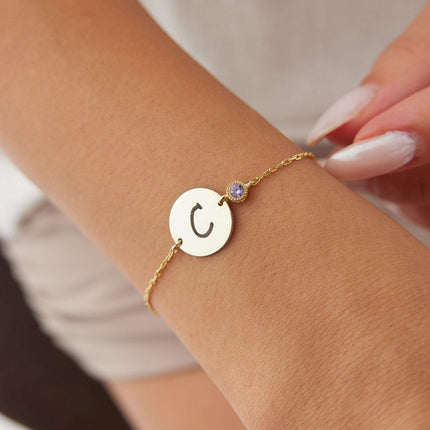 Coin Charm Letter Personalized Bracelet with Birthstone