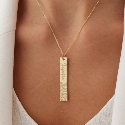 Custom Fingerprint Bar Necklace | Personalized Handwriting Jewelry