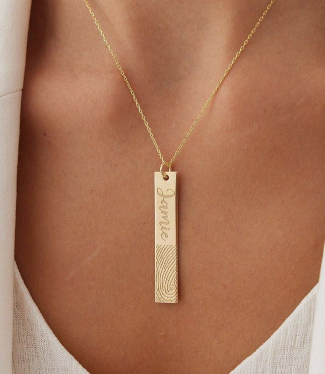 Custom Fingerprint Bar Necklace | Personalized Handwriting Jewelry