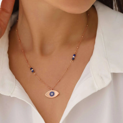 Evil Eye Enamel Handmade Necklace with Lapis