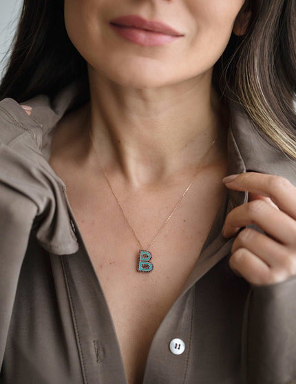 Personalized Initial Necklace, Zircon Letter Necklace,Phosphorus Enamel Necklace,Sterling Silver Necklace,Dainty Necklace,Turquoise Necklace