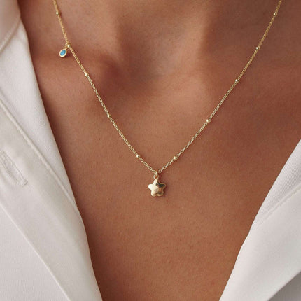 Dainty 18k Gold Star Necklace with Turquoise Stone