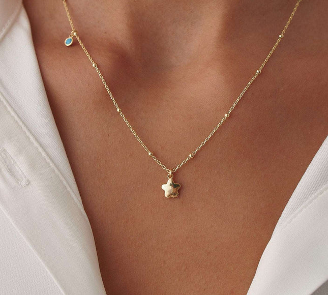 Dainty 18k Gold Star Necklace with Turquoise Stone