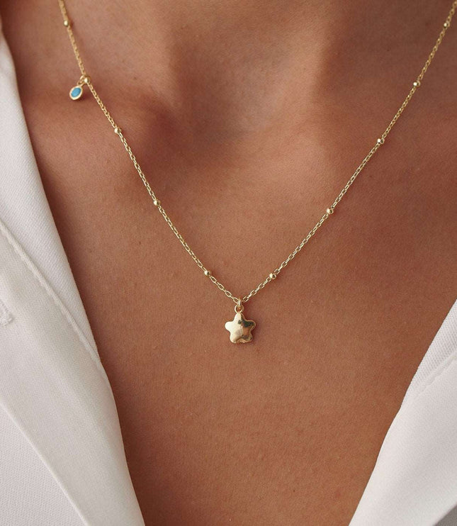 Dainty 18k Gold Star Necklace with Turquoise Stone