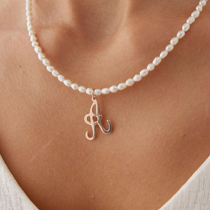 Personalized Genuine Freshwater Pearl Necklace with Initial Charm White Pearl Choker Custom Bridesmaid Gift for Her Wedding Jewelry Necklace