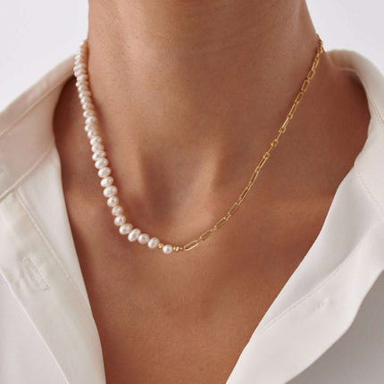 18k Gold Asymmetric Freshwater Pearl Chain Necklace