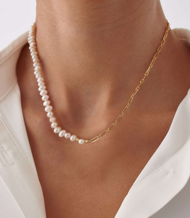 18k Gold Asymmetric Freshwater Pearl Chain Necklace