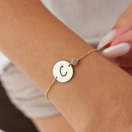 Coin Charm Letter Personalized Bracelet with Birthstone