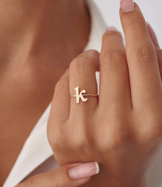 Initial Letter Ring 14K Gold , Personalized Initial Ring, Name Ring, Custom Sterling Silver Ring, Initial Mom Silver Ring , Gift for Her