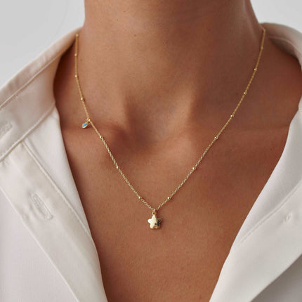 Dainty 18k Gold Star Necklace with Turquoise Stone