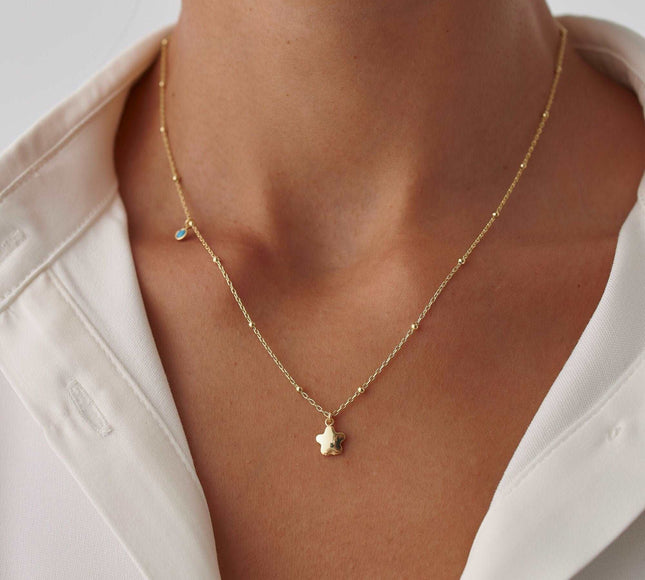 Dainty 18k Gold Star Necklace with Turquoise Stone