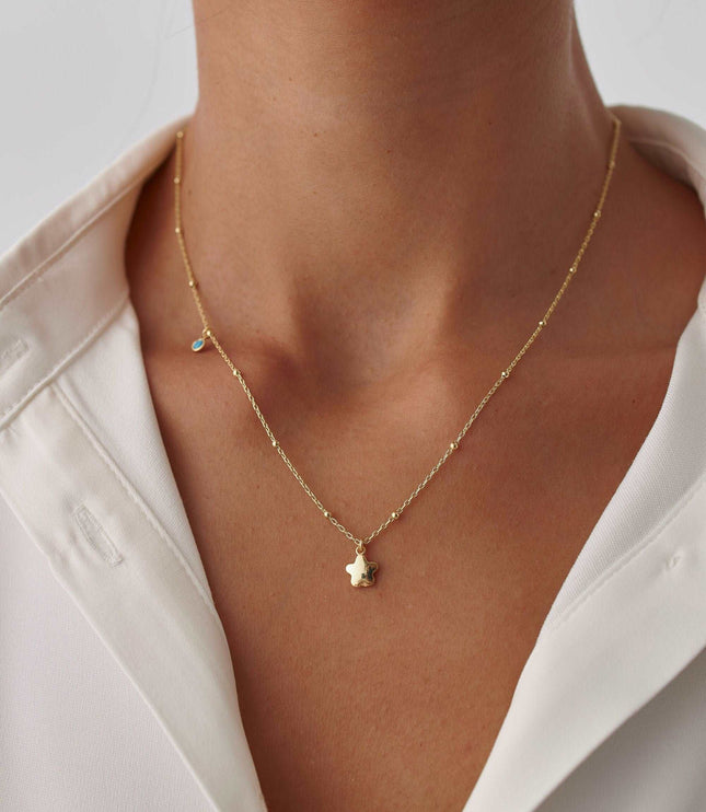 Dainty 18k Gold Star Necklace with Turquoise Stone