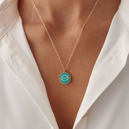 Delicate Turquoise Letter & Zodiac Personalized Necklace