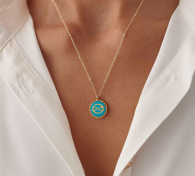 Delicate Turquoise Letter & Zodiac Personalized Necklace