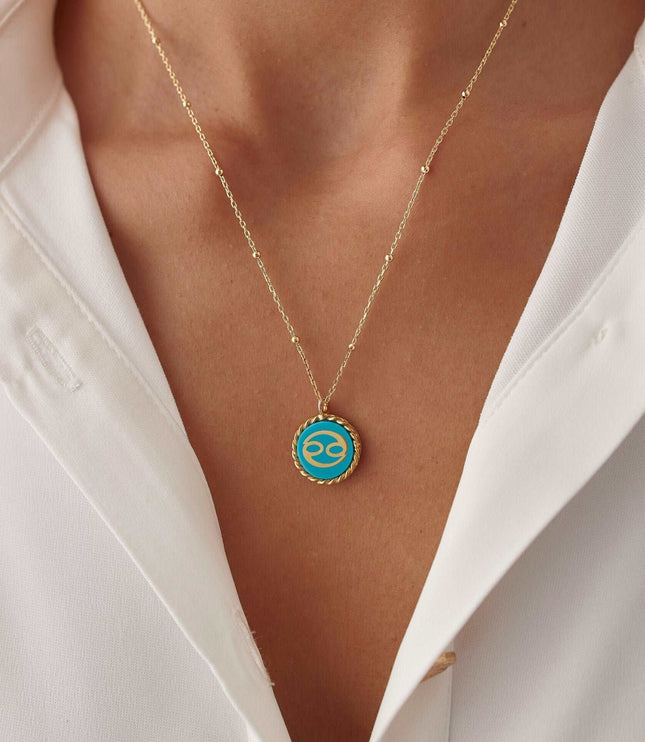 Delicate Turquoise Letter & Zodiac Personalized Necklace