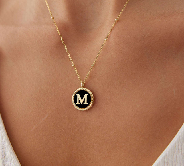 Delicate Natural Onyx Letter & Zodiac Personalized Necklace