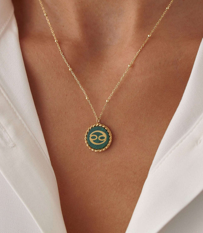 Delicate Malachite Letter & Zodiac Personalized Necklace