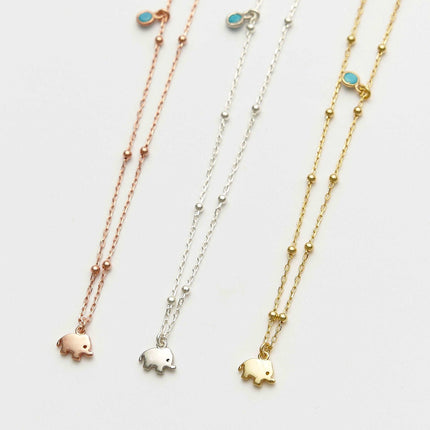 Dainty 18k Gold Elephant Necklace with Turquoise Stone