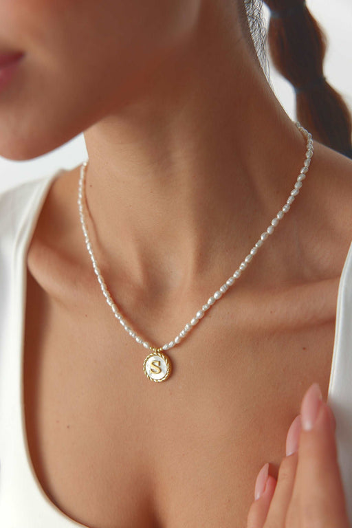 Mother Pearl Initial Necklace - LPL Creations - Handmade Jewelry