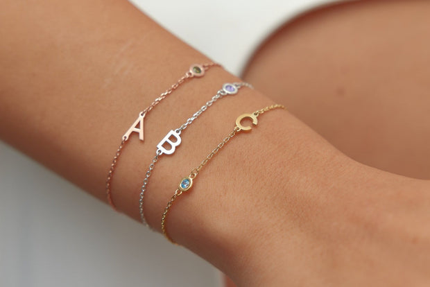 Customized Multi-Birthstone Family Letter Bracelet 