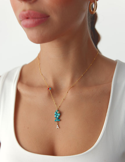 Handmade Turquoise Stone Fish Figure Letter Necklace Dabas Minimalist