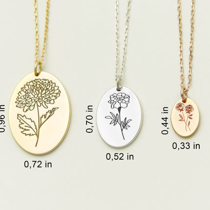 Midi Birth Flower Necklace – Oval 18K Gold Birthflower Necklace Gift for Women Dabas Minimalist