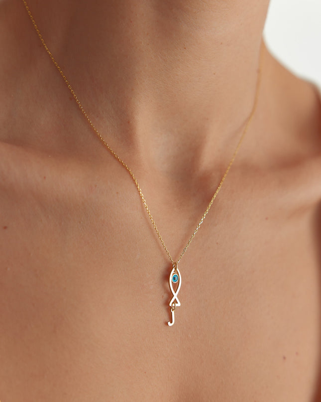 Fish and Initial Charm Necklace - 18K Gold-Plated Sterling Silver Dabas Minimalist