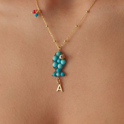 Turquoise Fish Necklace – 18K Gold-Plated Sterling Silver with Personalized Charm Dabas Minimalist