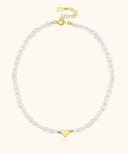 Gold Heart and Freshwater Pearl Necklace – 925K Sterling Silver Elegance Dabas Minimalist