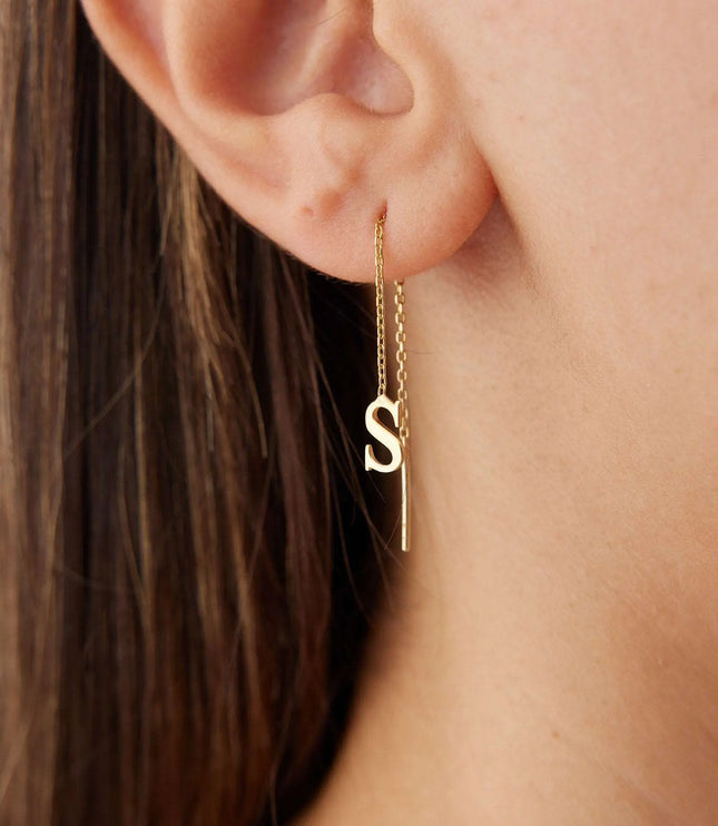 Gold Initial Threader Earrings - 18K Gold-Plated Sterling Silver Personalized Earrings Dabas Minimalist