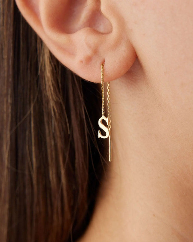 Gold Initial Threader Earrings - 18K Gold-Plated Sterling Silver Personalized Earrings Dabas Minimalist