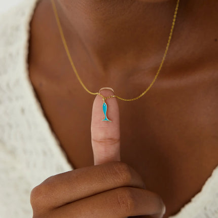 Double-Sided Fish Necklace - 925K Sterling Silver with Enamel Dabas Minimalist