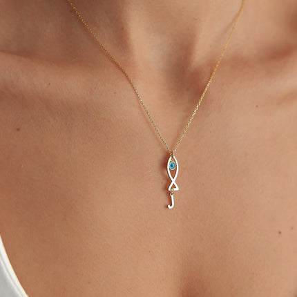 Fish and Initial Charm Necklace - 18K Gold-Plated Sterling Silver Dabas Minimalist